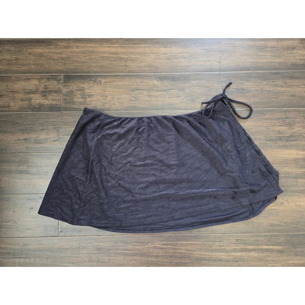 Catalina Wrap Skirt Swim Bottom Black Ribbed Plus Size 3X Side Tie Cover Up